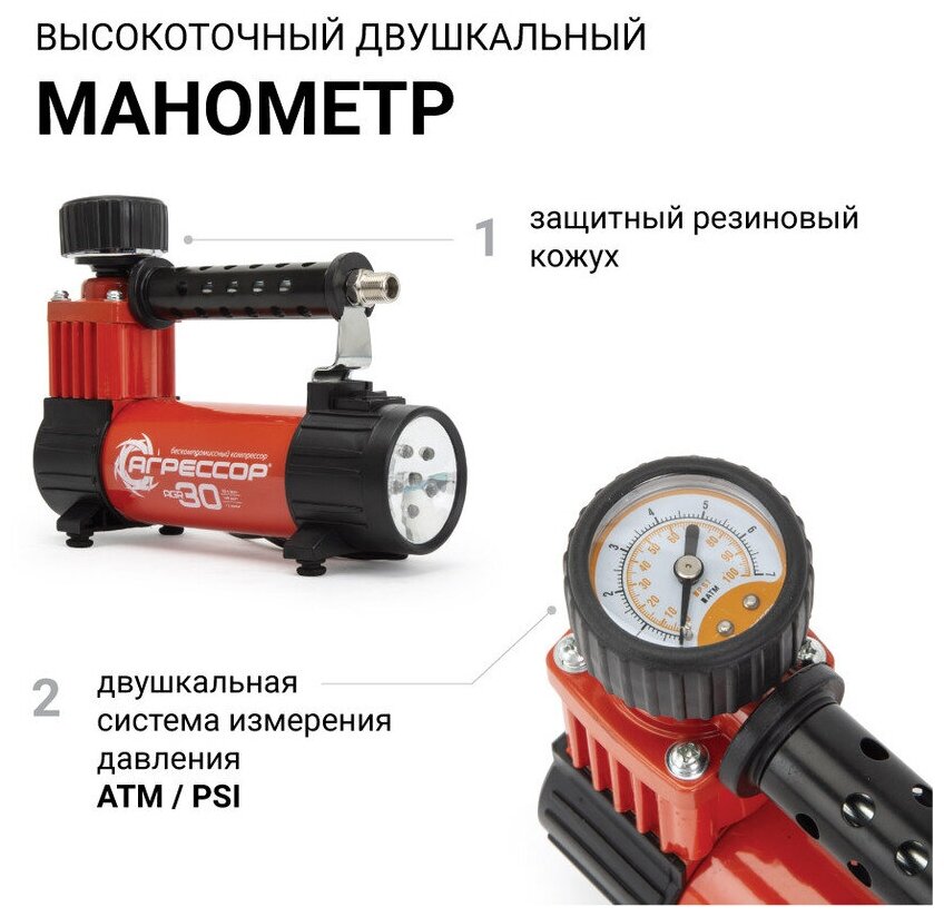 Автомобильный компрессор Агрессор AGR-30L 30 л/мин 7 атм