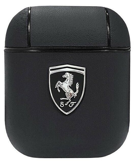 Чехол Ferrari Off-Track Genuine leather with Metal logo для AirPods 1/2, черный