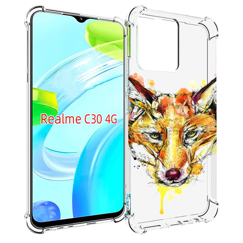 Чехол MyPads Акварельная лиса для Realme C30 4G / Narzo 50i Prime задняя-панель-накладка-бампер