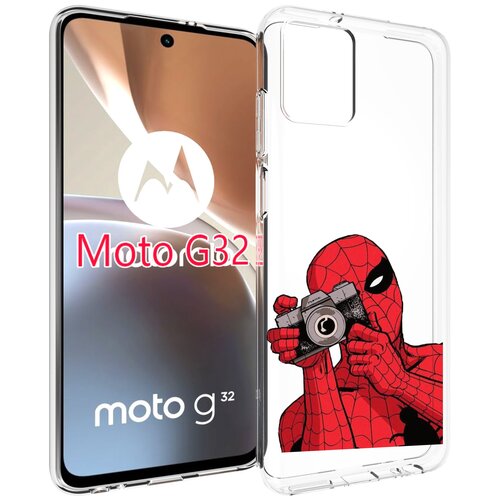 Чехол MyPads человек паук фотограф детский для Motorola Moto G32 задняя-панель-накладка-бампер