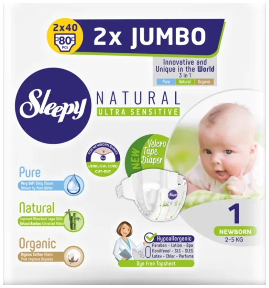 Подгузники Sleepy Natural Newborn 1, 2-5кг, 80шт. - фото №14