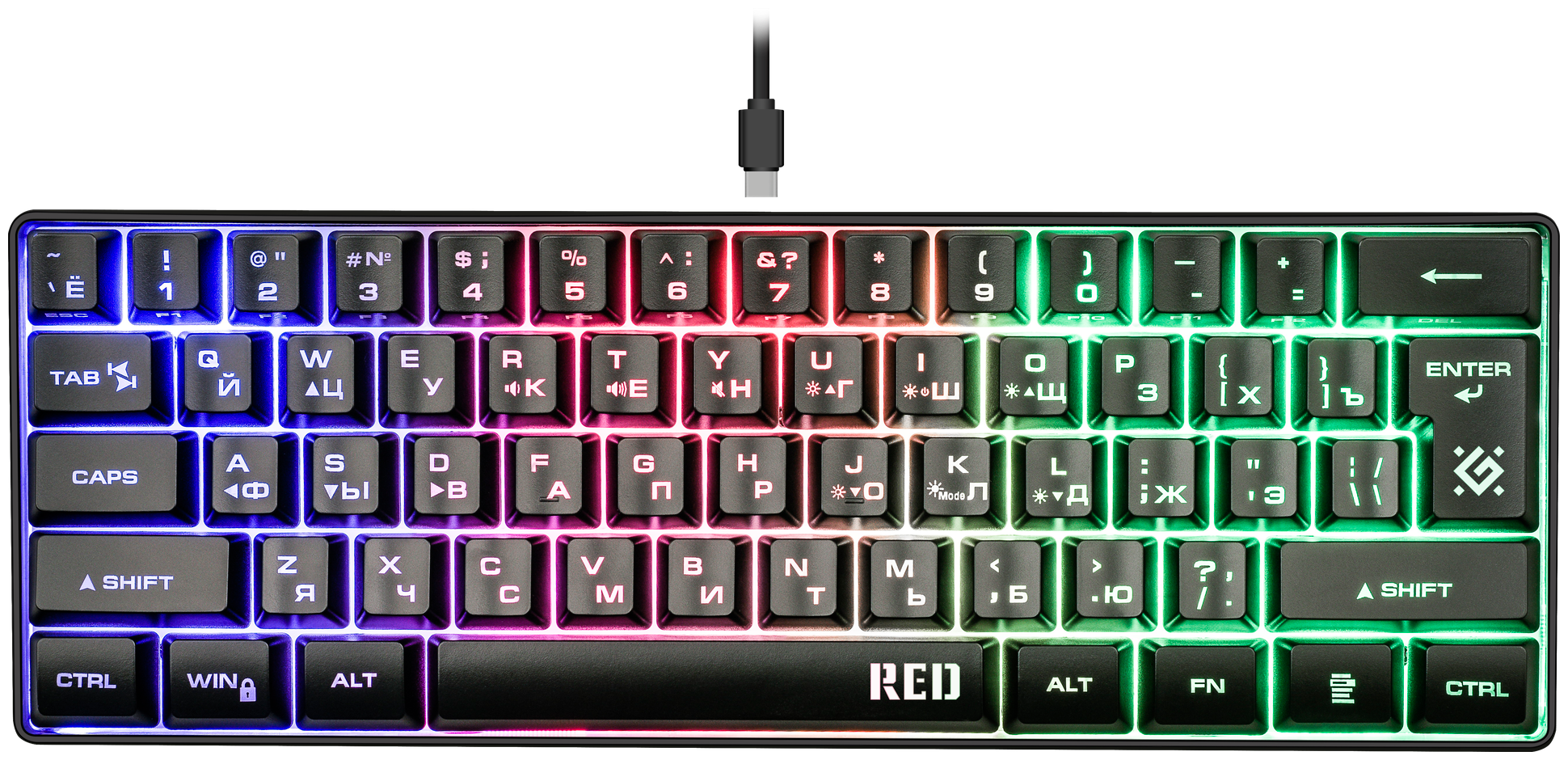 Проводная игровая клавиатура Defender Red GK-116 RU,радужная подсветка,61кнопка