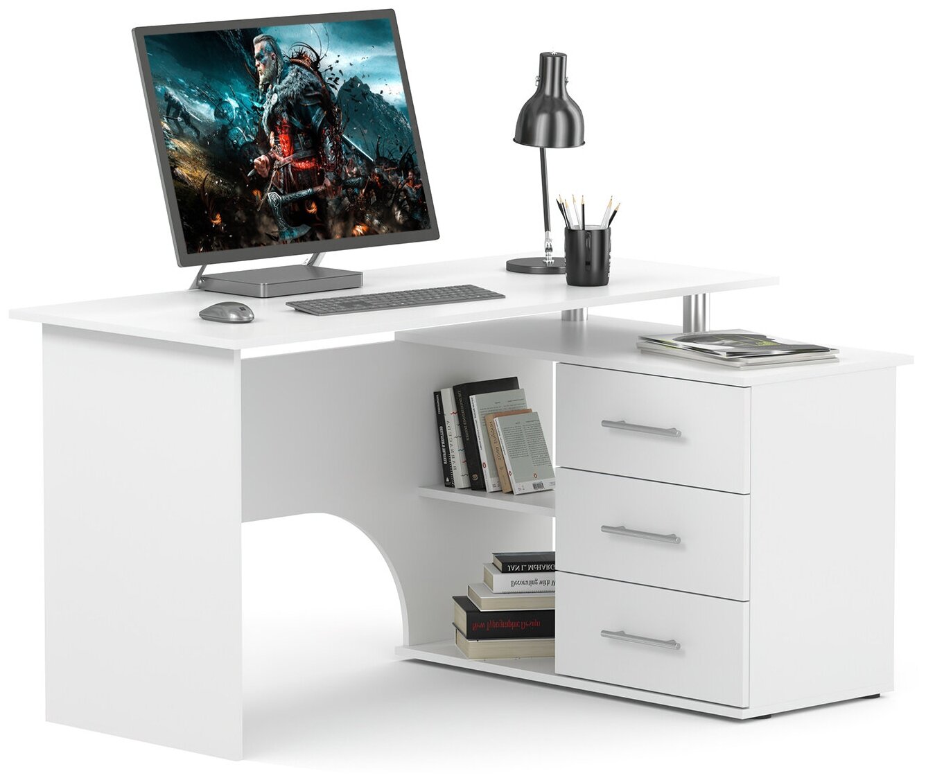 Компьютерный стол Сокол КСТ-09П правый, цвет белый, ШхГхВ 135х90х74 см, тумба с ящиками справа