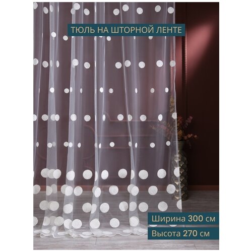 Тюль для комнаты, гостиной, спальни, кухни, занавеска для детской, длинная, прозрачная, с вышивкой, на шторной ленте, 300х270 см