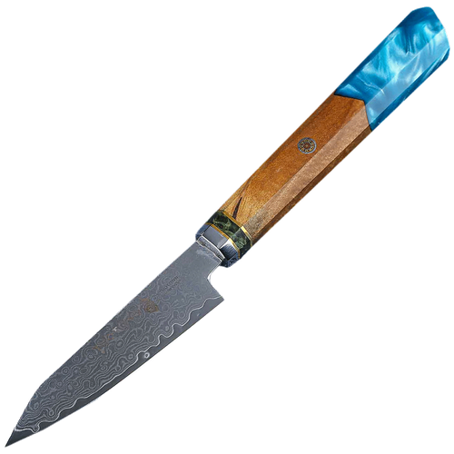 Кухонный нож для фруктов и овощей TuoTown P90 TWBX-D1, рукоять восьмиграннная, синий акрил+дерево, клинок 9 см.