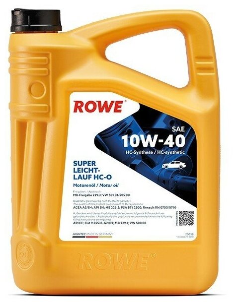 HC-синтетическое моторное масло ROWE Hightec Super Leichtlauf HC-O SAE 10W-40, 4 л, 3.4 л