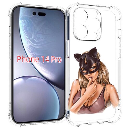 Чехол MyPads девушка-в-купальнике-с-маской-кошки женский для iPhone 14 Pro задняя-панель-накладка-бампер