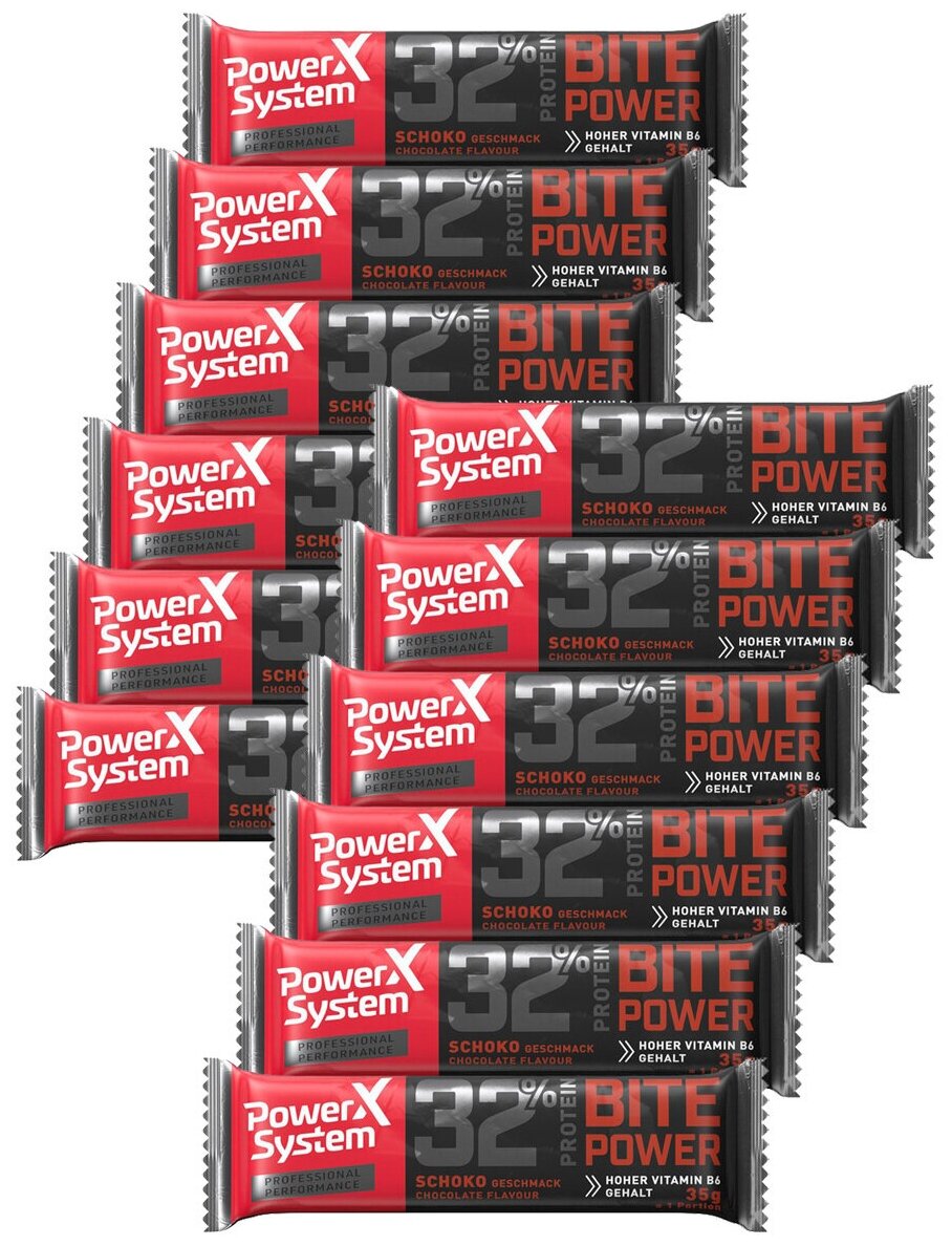 Power System Bite Power Protein Bar (Шоколад) 12х35г / Протеиновый батончик (32% белка) с коллагеном и витаминами для похудения и набора мышечной массы женщин и мужчин