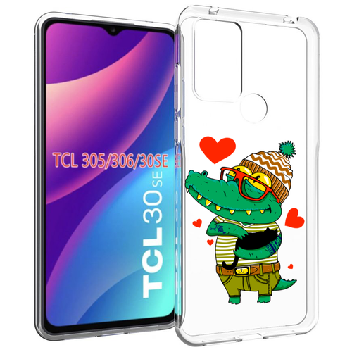 чехол mypads статуя свободы зеленый для tcl 30se tcl 305 tcl 306 tcl 30e задняя панель накладка бампер Чехол MyPads зеленый-крокодильчик-в-красной-оправе для TCL 30SE / TCL 305 / TCL 306 / TCL 30E задняя-панель-накладка-бампер