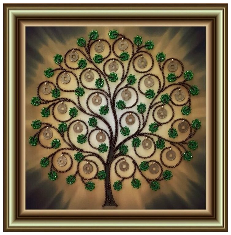 Набор для вышивания бусинами RK LARKES "Денежное дерево", 26x26 см