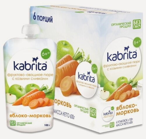 Изображение товара Пюре Kabrita (Кабрита) с козьими сливками Яблоко-Морковь с 6 мес 100 гр (6 шт)
