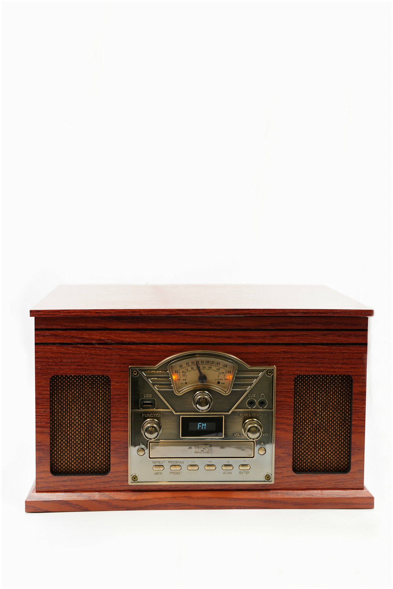 Мультимедийный музыкальный центр Audio-Retro RP-192/Проигрыватель виниловых дисков с CD/MP3/USB/Aux-In/Bluetooth/Радиоприемник AM/FM/Кассетный маг-фон