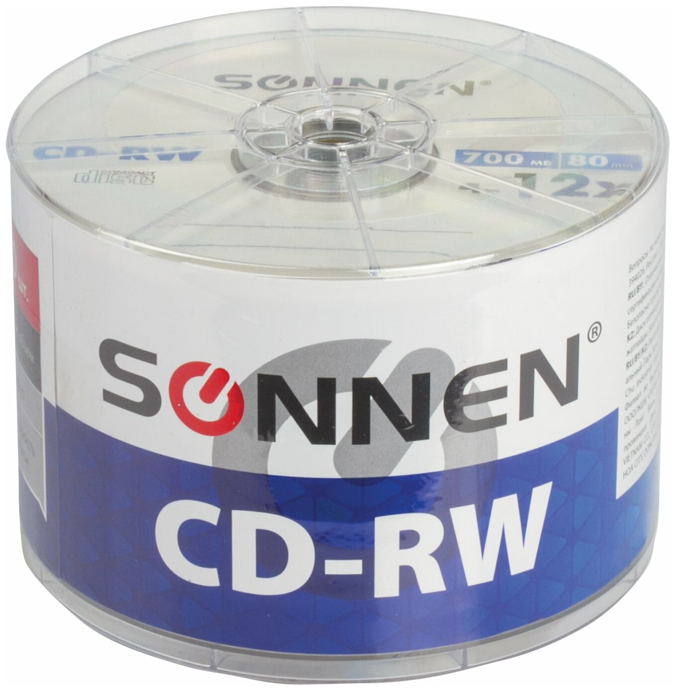 SONNEN Диски CD-RW 700 Mb 4-12x Bulk, комплект 50 шт, 512578