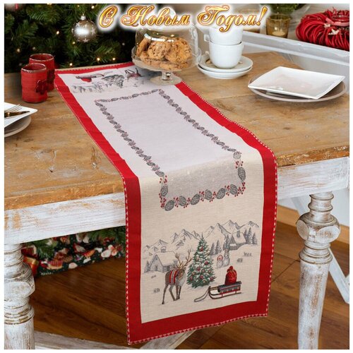 Дорожка для стола Новогодняя 40х100 см Vingi Ricami / Гобеленовая дорожка на стол