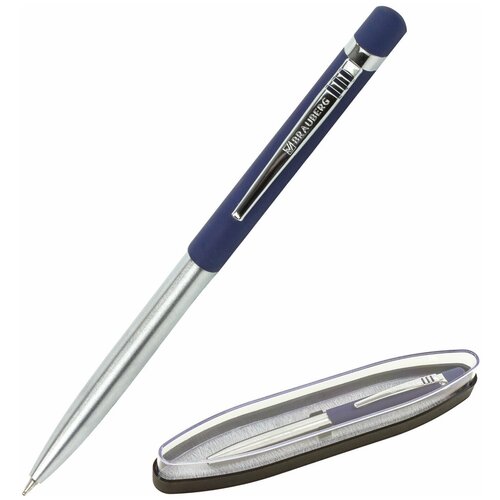 Ручка подарочная шариковая BRAUBERG Ottava, синяя, корпус серебристый с синим, линия письма 0,5 мм, 143487