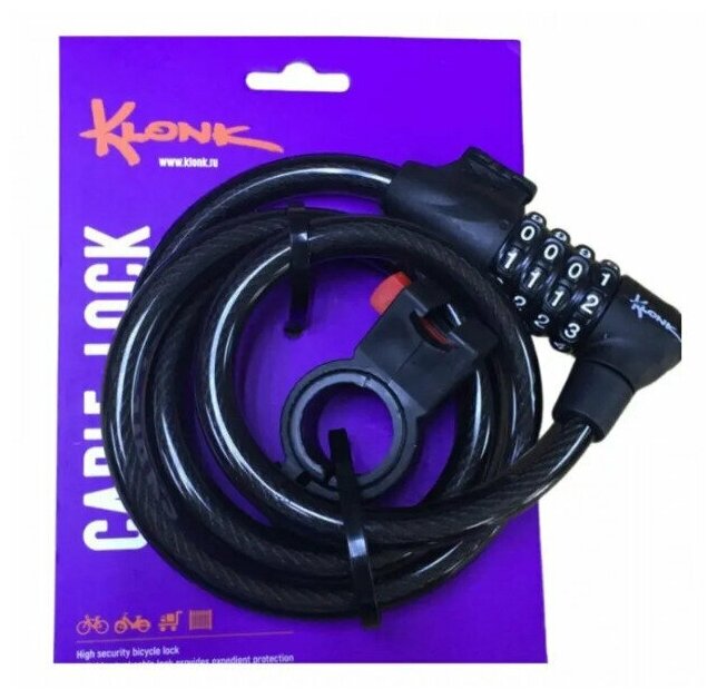 Замок противоугонный Klonk 12x1200 мм трос черный