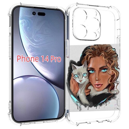 Чехол MyPads девушка-с-котом-голубые-глаза женский для iPhone 14 Pro задняя-панель-накладка-бампер