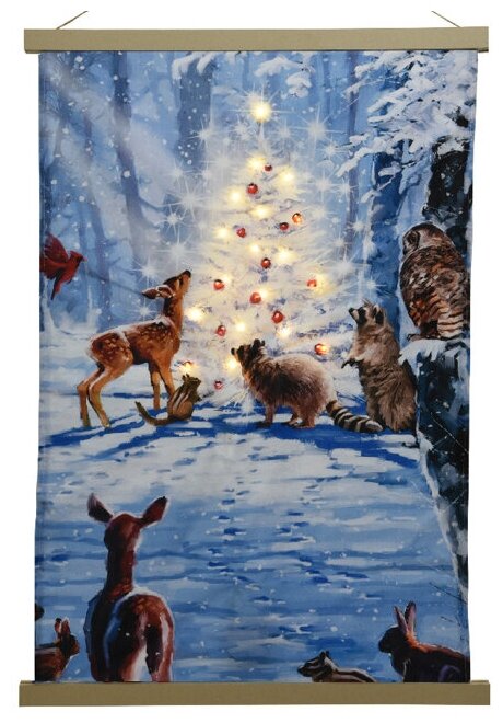 Kaemingk Картина с подсветкой Рождество в лесной сказке 82*55 см, на холсте, на батарейках 485468