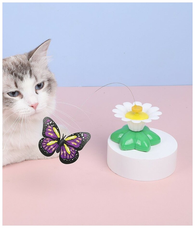 Интерактивная игрушка для кошек "Летающая бабочка", красная - фотография № 3