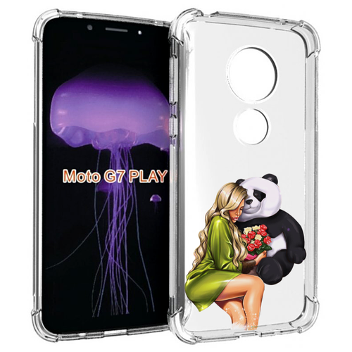 Чехол MyPads Девушка-с-пандой-с-букетом женский для Motorola Moto G7 Play задняя-панель-накладка-бампер