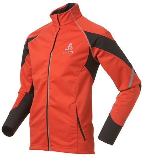 Куртка ODLO, средней длины, силуэт прилегающий, светоотражающие элементы, без капюшона, карманы, ветрозащитная, водонепроницаемая, размер S, красный, черный