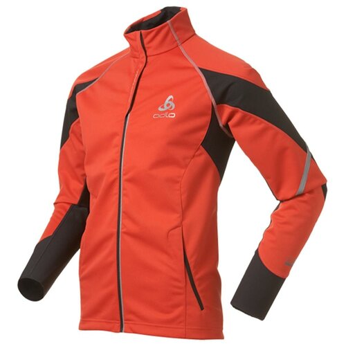 Куртка ODLO, средней длины, силуэт прилегающий, светоотражающие элементы, без капюшона, карманы, ветрозащитная, водонепроницаемая, размер S, красный, черный