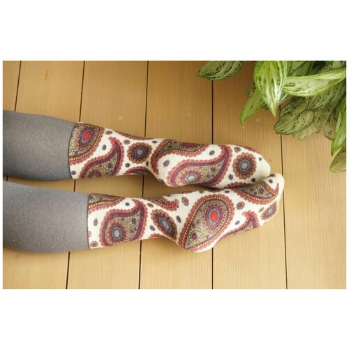 фото Носки шерстянки, размер 35/38, белый, красный, желтый, коричневый