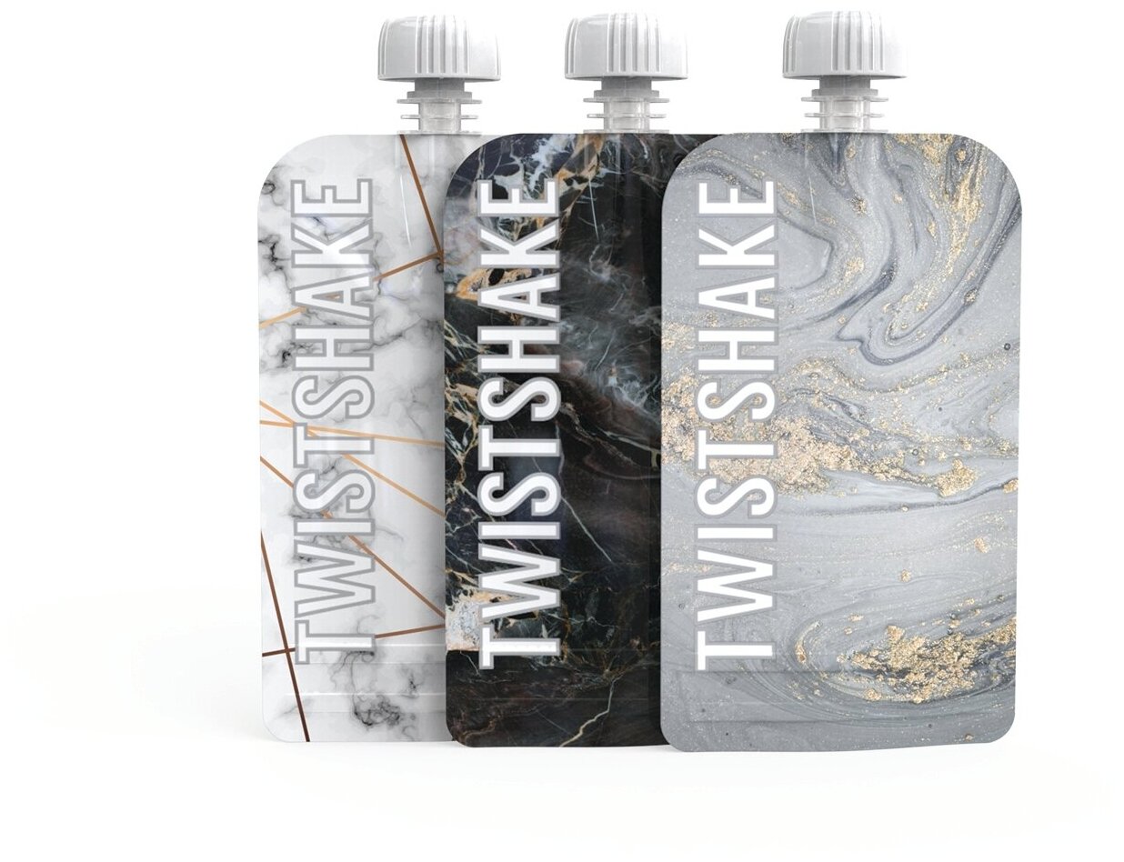 Набор многоразовых пакетов Twistshake для детского питания (Squeeze Bag) 3х100 мл. Мраморный. Возраст 4+m.