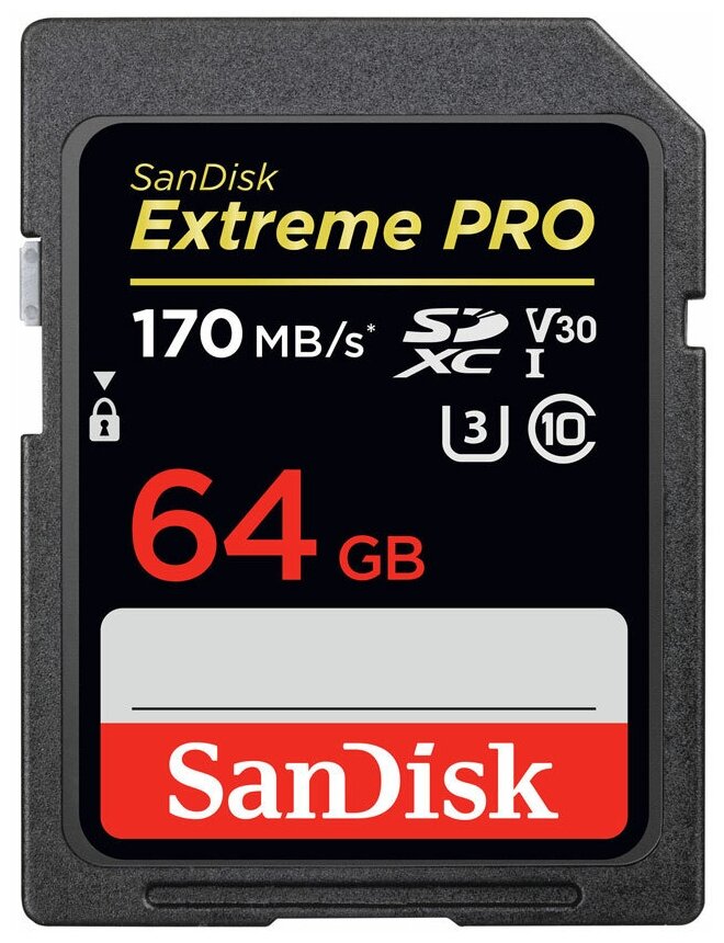 Карта памяти SanDisk SDXC 64GB Extreme Pro UHS-I V30 U3 170 Mb/s