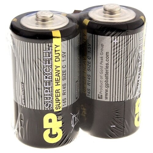 Батарейка солевая GP Supercell Super Heavy Duty, C, 14S / R14, 1.5В, спайка, 2 шт.