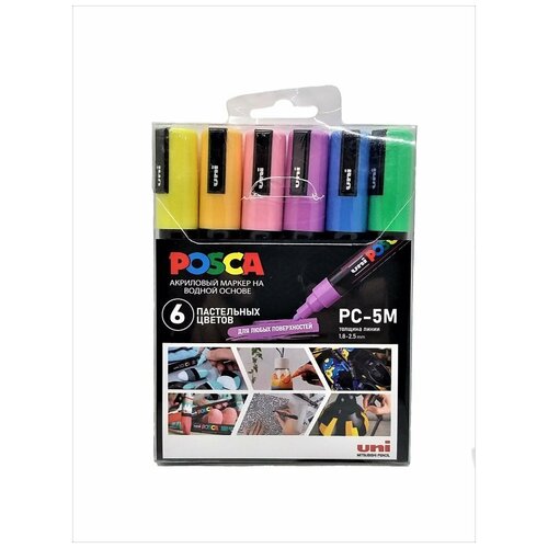 Набор маркеров POSCA PC-5M «Пастельные цвета», в пластиковой упаковке, 6шт