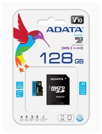 Карта памяти Adata micro SDXC 128Gb Premier UHS-I U1 V10 A1 + ADP (85/25 Mb/s)