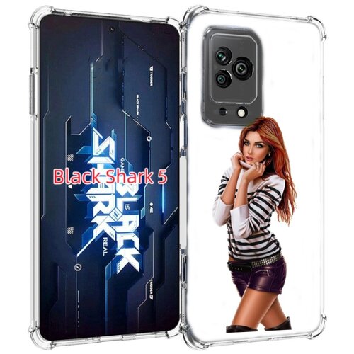 Чехол MyPads девушка-в-свитере-с-полоской для Xiaomi Black Shark 5 задняя-панель-накладка-бампер