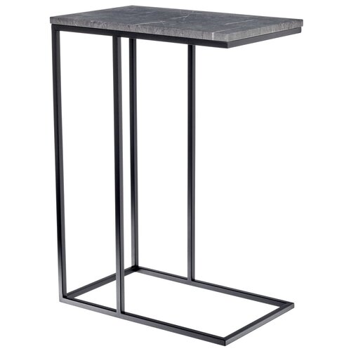 Придиванный столик Loft 50x30см, белый мрамор с черными ножками / Кофейный столик / Журнальный столик / Прикроватный столик / Придиванный столик