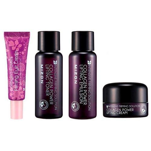 MIZON Collagen miniature SET Набор: Эмульсия для лица, Тонер для лица, Сыворотка для лица, Крем для 40мл/40мл/15мл/9.3мл трипептиды морского коллагена trad marine collagen tripeptide 90 гр