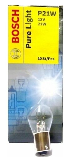 Лампа Накаливания 10шт В Упаковке P21w 12v 21w Ba15s Pure Light (Стандартные Характеристики) Bosch арт. 1987302201