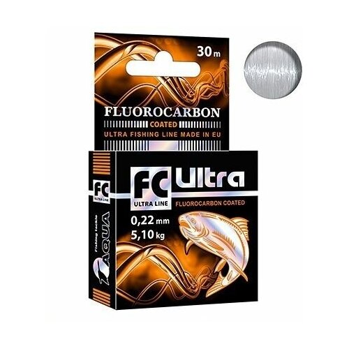 leska aqua fc ultra fluorocarbon 100 018mm 30m Леска зимняя для рыбалки AQUA FC ULTRA Fluorocarbon Coated 0,22mm 30m, 1 штука