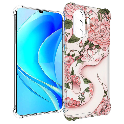 Чехол MyPads змея-в-розовых-цветах женский для Huawei Nova Y70 / Nova Y70 Plus (MGA-LX9N) / Huawei Enjoy 50 задняя-панель-накладка-бампер чехол mypads блондинка в капюшоне женский для huawei nova y70 nova y70 plus mga lx9n huawei enjoy 50 задняя панель накладка бампер