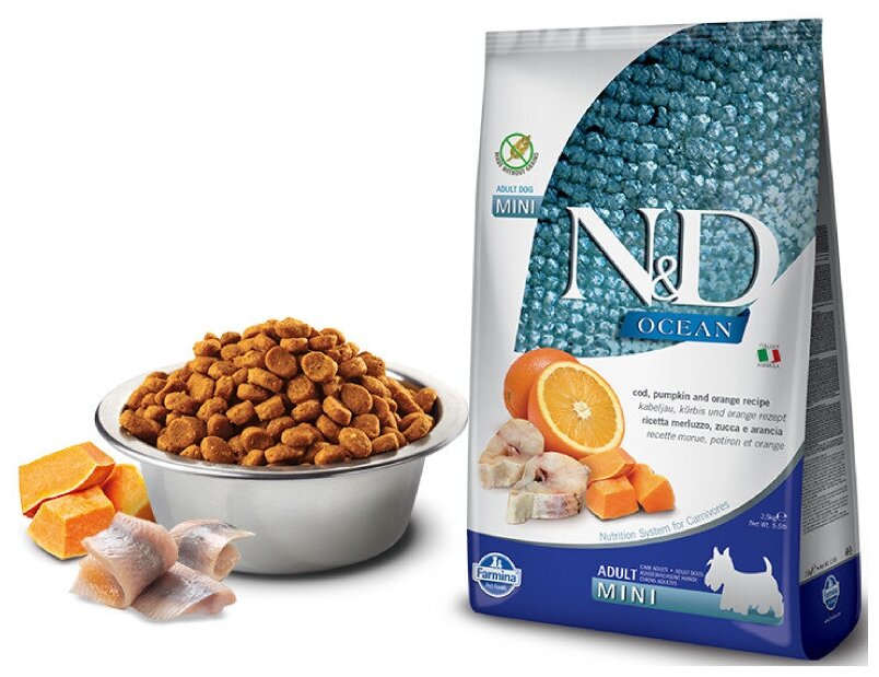 Farmina N&D OCEAN PUMPKIN сухой корм для собак MINI (треска c апельcином и тыквой) 0,8 кг