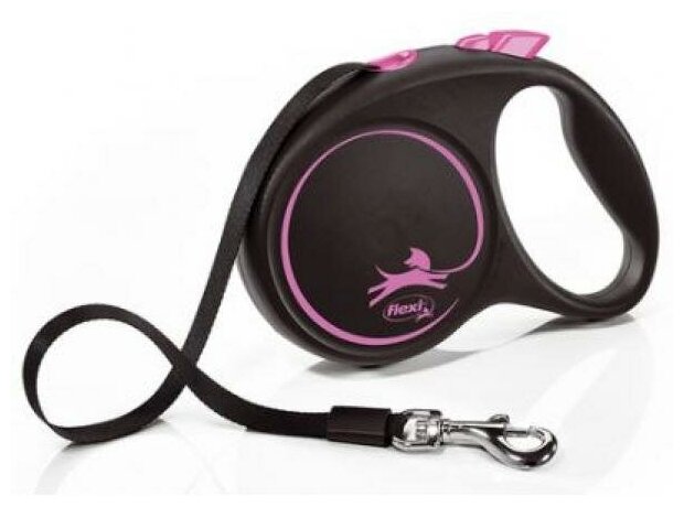 Flexi Рулетка-ремень для собак до 25кг, 5м, розовая (Black Design M Tape 5m pink)