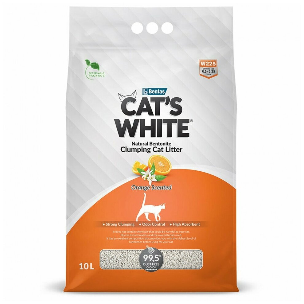 Cat's White Наполнитель комкующийся с ароматом Апельсина для кошачьего туалета, 10 л - фото №1