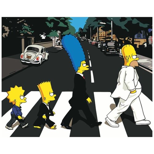 Картина по номерам на холсте на деревянном подрамнике Simpsons Симпсоны: Семья Битлз, Раскраска 40x50 см, Мультфильмы картина по номерам на холсте на деревянном подрамнике simpsons симпсоны семья на диване 2 раскраска 40x60 см мультфильмы