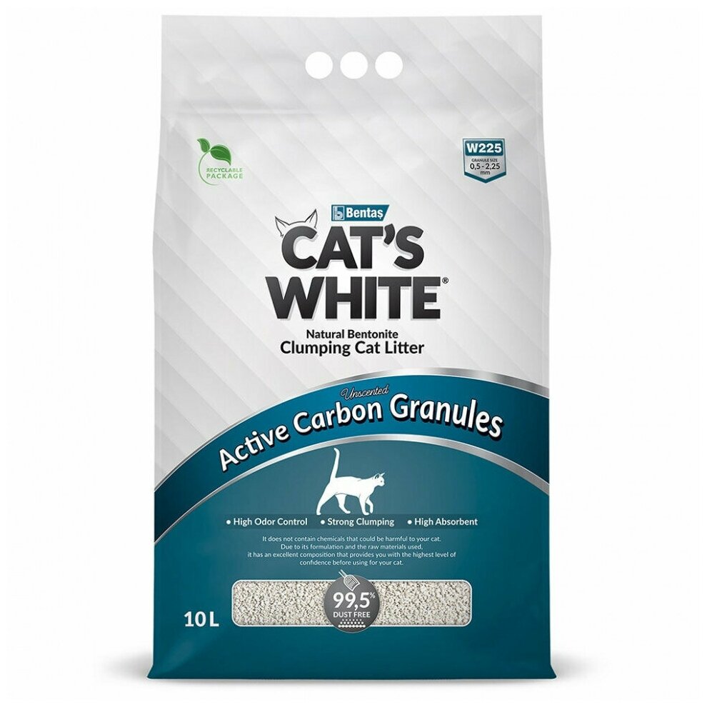 Наполнитель для кошачьего туалета Cat's White Active Carbon Granules комкующийся с гранулами активированного угля (10л) - фотография № 1