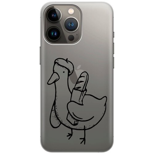 силиконовый чехол с принтом french goose для apple iphone 14 pro эпл айфон 14 про Силиконовый чехол на Apple iPhone 14 Pro Max / Эпл Айфон 14 Про Макс с рисунком French Goose