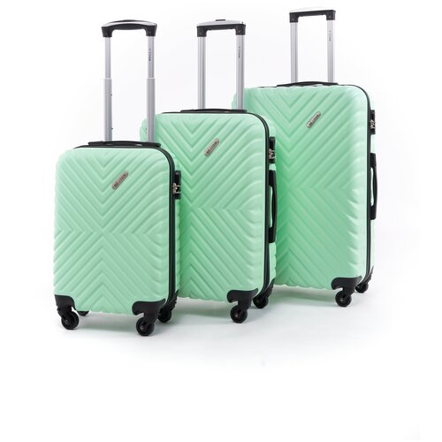 фото Комплект чемоданов lacase, 3 шт., пластик, abs-пластик, опорные ножки на боковой стенке, рифленая поверхность, водонепроницаемый, износостойкий, 85 л, размер s, зеленый
