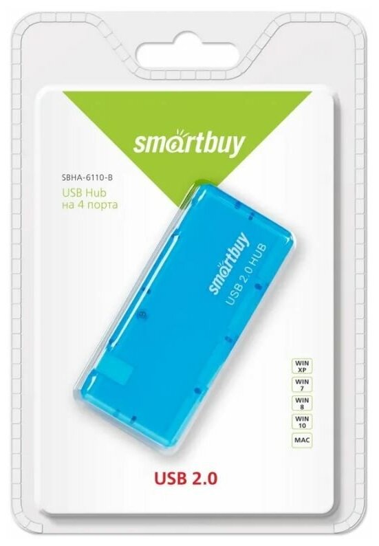 USB 20 Хаб Smartbuy 6110 4 порта голубой (SBHA-6110-B)