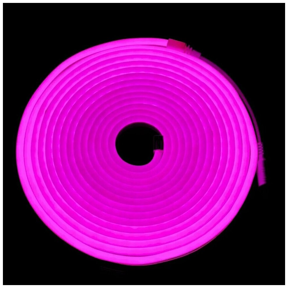 Неоновая светодиодная лента 5м, 12V, IP67 / комплект с адаптером / цвет фиолетовый - фотография № 3