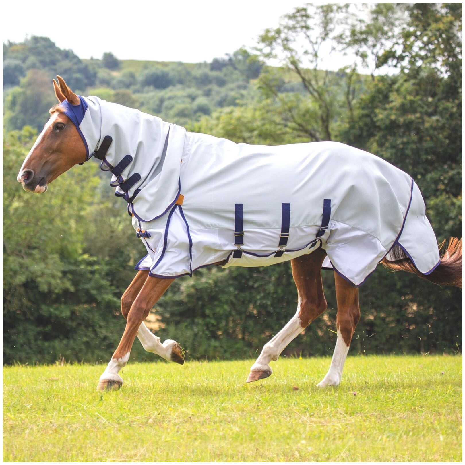 SHIRES HIGHLANDER Попона антимоскитная для лошади с капором "Shade", 600D, 0g, 130, серый (Великобри - фото №1