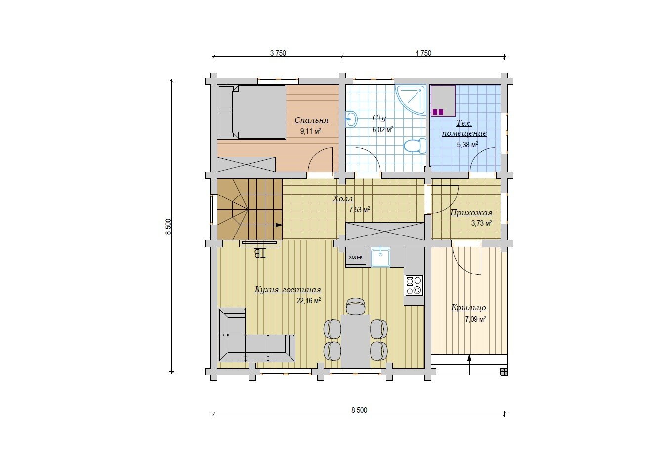 Проект двухэтажного дома 110 м2, с 4 спальнями, балконом, террасой и кухней-гостиной - фотография № 3