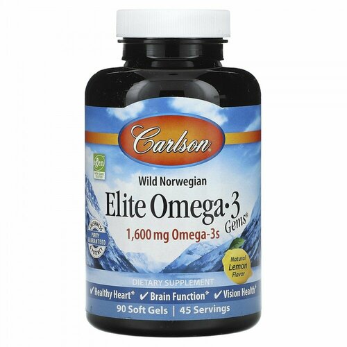 Carlson, Wild Norwegian Elite Omega-3 Gems, Natural Lemon, 800 mg, 90 Soft Gels